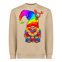 Mushroom LGBTQ+ Pride Gnome With Heart Balloon Heavyweight Sweatshirt - BundleAndBundleShop