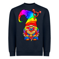 Navy LGBTQ+ Pride Gnome With Heart Balloon Heavyweight Sweatshirt - BundleAndBundleShop