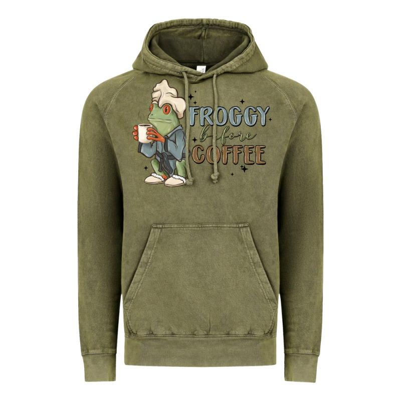 Froggy Before Coffee Vintage Hoodie by MaliasSmallBusiness | Teevron