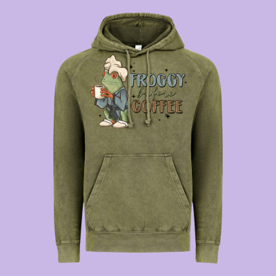 Froggy Before Coffee Vintage Hoodie Designed By Maliassmallbusiness