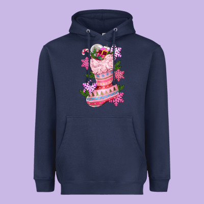 Pink Christmas Socks Heavyweight Hoodie Designed By Cowgirlartshop