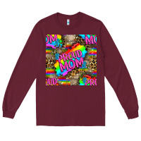 Burgundy Pride LGBTQ+ Proud Mom With Leoapard Patterns Long Sleeve Tee - BundleAndBundleShop