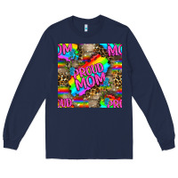 Navy Pride LGBTQ+ Proud Mom With Leoapard Patterns Long Sleeve Tee - BundleAndBundleShop