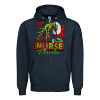 Navy grinch hand nurse educator Zipper Hoodie - NancyCooperArtShop