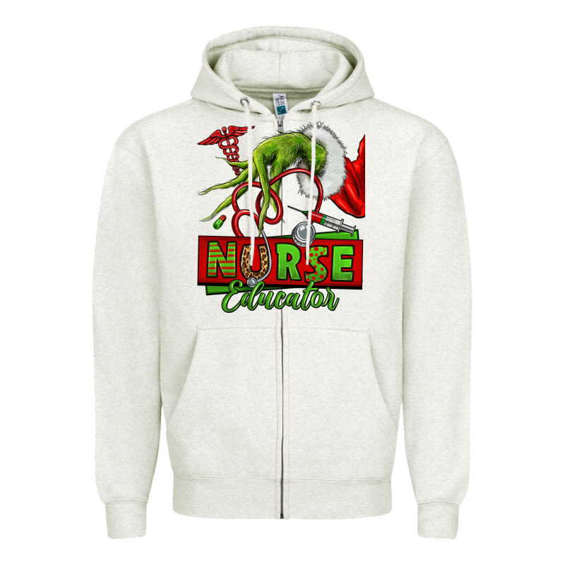 Grinch Hand Nurse Educator Zipper Hoodie by NancyCooperArtShop | Teevron