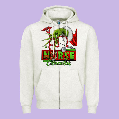 Grinch Hand Nurse Educator Zipper Hoodie Designed By Nancycooperartshop