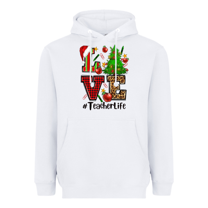 Love Teacher Life Christmas Heavyweight Hoodie by CowGirlArtShop | Teevron