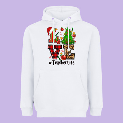 Love Teacher Life Christmas Heavyweight Hoodie Designed By Cowgirlartshop