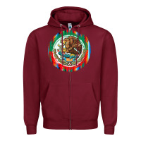 Burgundy Mexico Coat of Arms Zipper Hoodie - texasbilliewilder