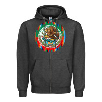 Charcoal Heather Mexico Coat of Arms Zipper Hoodie - texasbilliewilder
