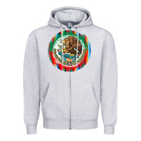 Heather Grey Mexico Coat of Arms Zipper Hoodie - texasbilliewilder