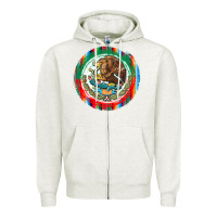 Oatmeal Heather Mexico Coat of Arms Zipper Hoodie - texasbilliewilder