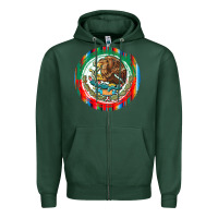 Sports Green Mexico Coat of Arms Zipper Hoodie - texasbilliewilder