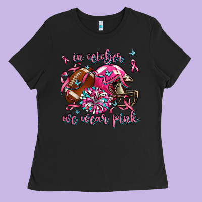 In October We Wear Pink Football Ladies Tee Designed By Adodesignshop