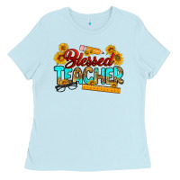 Baby Blue blessed teacher Ladies Tee - RanaPortraitStore