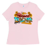 Bubblegum Pink blessed teacher Ladies Tee - RanaPortraitStore