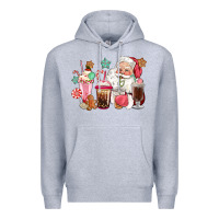 Heather Grey pink santa christmas santa coffe cups Premium Hoodie - CowGirlArtShop