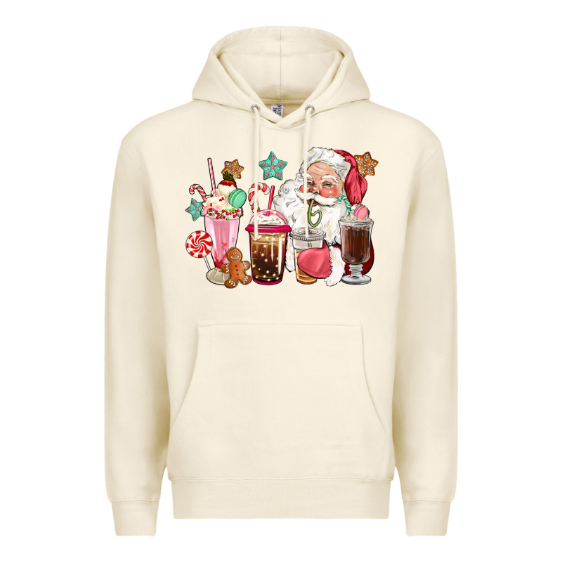Pink Santa Christmas Santa Coffe Cups Premium Hoodie by CowGirlArtShop | Teevron