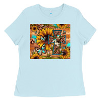 Baby Blue cross sunflower butterfly Ladies Tee - JahusDesignShop
