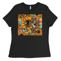 Black cross sunflower butterfly Ladies Tee - JahusDesignShop