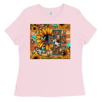 Bubblegum Pink cross sunflower butterfly Ladies Tee - JahusDesignShop