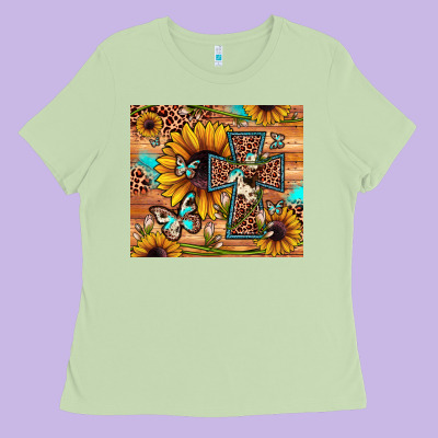 Cross Sunflower Butterfly Ladies Tee Designed By Jahusdesignshop