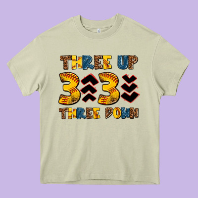 Three Up Three Down Softball Heavy Core Tee Designed By Adodesignshop