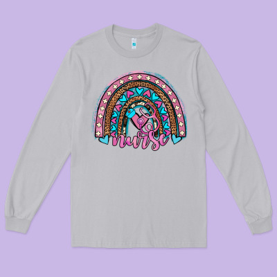 Leopard Cowhide Nurse Rainbow Long Sleeve Tee Designed By Jahusdesignshop