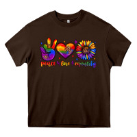 Chocolate Brown peace love equality Heavy Core Tee - JahusDesignShop