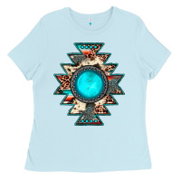 Baby Blue aztec leopard turquoise gemstone Ladies Tee - JahusDesignShop