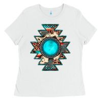 White aztec leopard turquoise gemstone Ladies Tee - JahusDesignShop