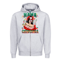 Heather Grey Mama Chingona Skull Zipper Hoodie - texasbilliewilder