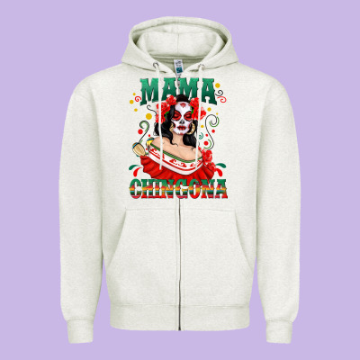 Mama Chingona Skull Zipper Hoodie Designed By Texasbilliewilder
