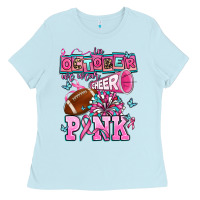 Baby Blue in october we wear cheer pink football Ladies Tee - AdoDesignShop