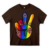 Chocolate Brown pride leopard peace hand Heavy Core Tee - JahusDesignShop
