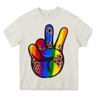 Cream pride leopard peace hand Heavy Core Tee - JahusDesignShop