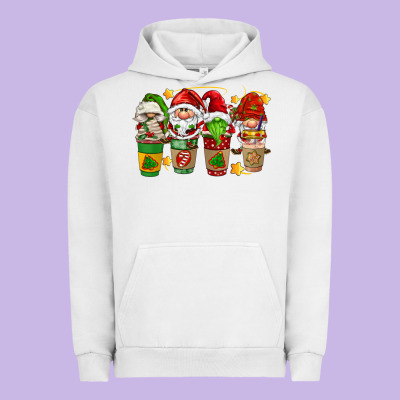 Christmas Coffee Cups Gnomies Urban Hoodie Designed By Fadigitalartstudio
