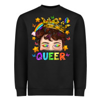 Black LGBTQ+ Queer Portrait With Crown And Rainbow Heavyweight Sweatshirt - BundleAndBundleShop