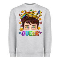 Heather Grey LGBTQ+ Queer Portrait With Crown And Rainbow Heavyweight Sweatshirt - BundleAndBundleShop