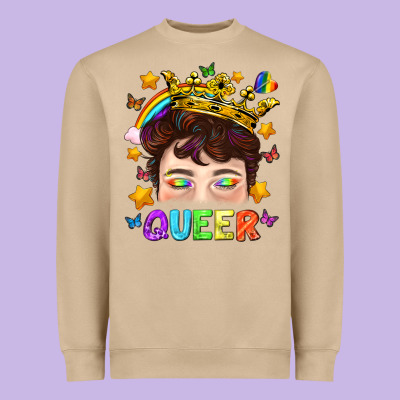 Lgbtq+ Queer Portrait With Crown And Rainbow Heavyweight Sweatshirt Designed By Bundleandbundleshop