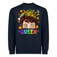 Navy LGBTQ+ Queer Portrait With Crown And Rainbow Heavyweight Sweatshirt - BundleAndBundleShop