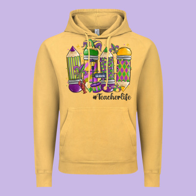 Mardi Gras Teacher Life Vintage Hoodie Designed By Maliassmallbusiness