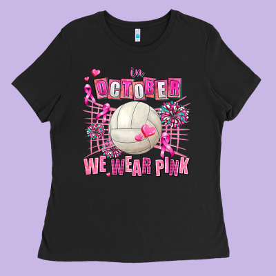 In October We Wear Pink Volleyball Ladies Tee Designed By Adodesignshop