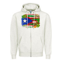 Oatmeal Heather Mexico and Puerto Rico flag Zipper Hoodie - texasbilliewilder