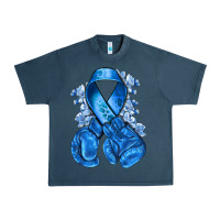 Midnight Navy Blue ribbon with boxing gloves Urban Heavy Tee - NancyCooperArtShop
