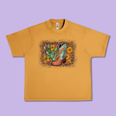 Cowboy Boots Cactus Leopard Urban Heavy Tee Designed By Adodesignshop