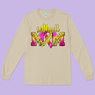 Softball Mom Breast Cancer Long Sleeve Tee Designed By Bundleandbundleshop