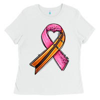 White breast cancer sport ribbons Ladies Tee - AdoDesignShop