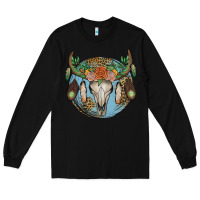 Black floral feather bull skull Long Sleeve Tee - JahusDesignShop