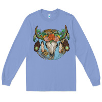 Colony Blue floral feather bull skull Long Sleeve Tee - JahusDesignShop